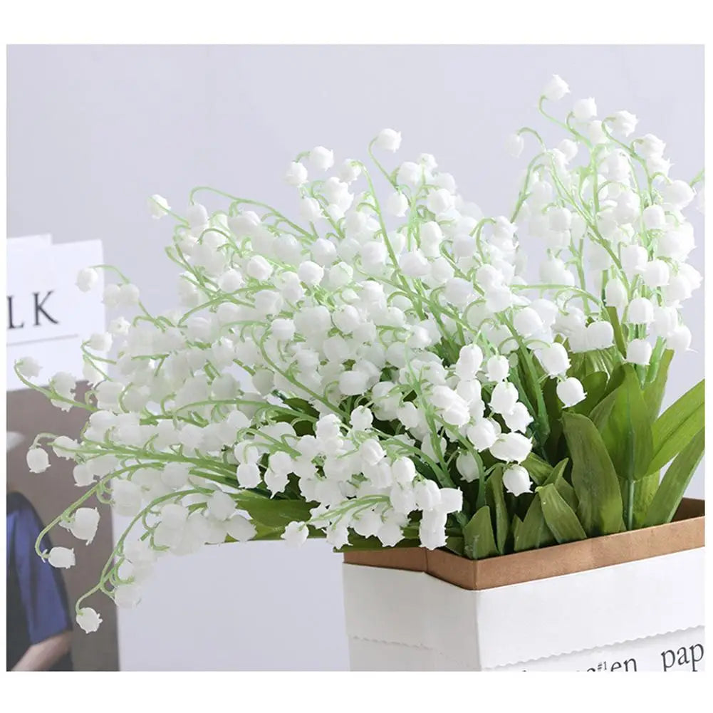 1 Pcs Artificial Flower Lily Of The Valley Flower Bunch W/ 3 Bunch White Green For Home Decoration Accessories