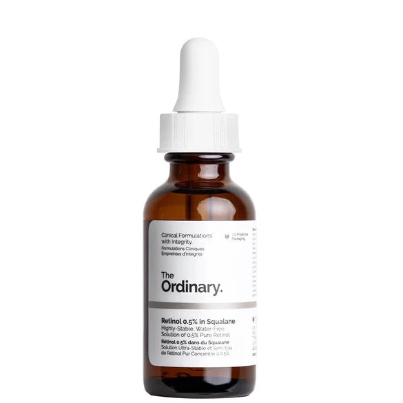 The Ordinary retinol 0.5% serum in dark amber dropper bottle
