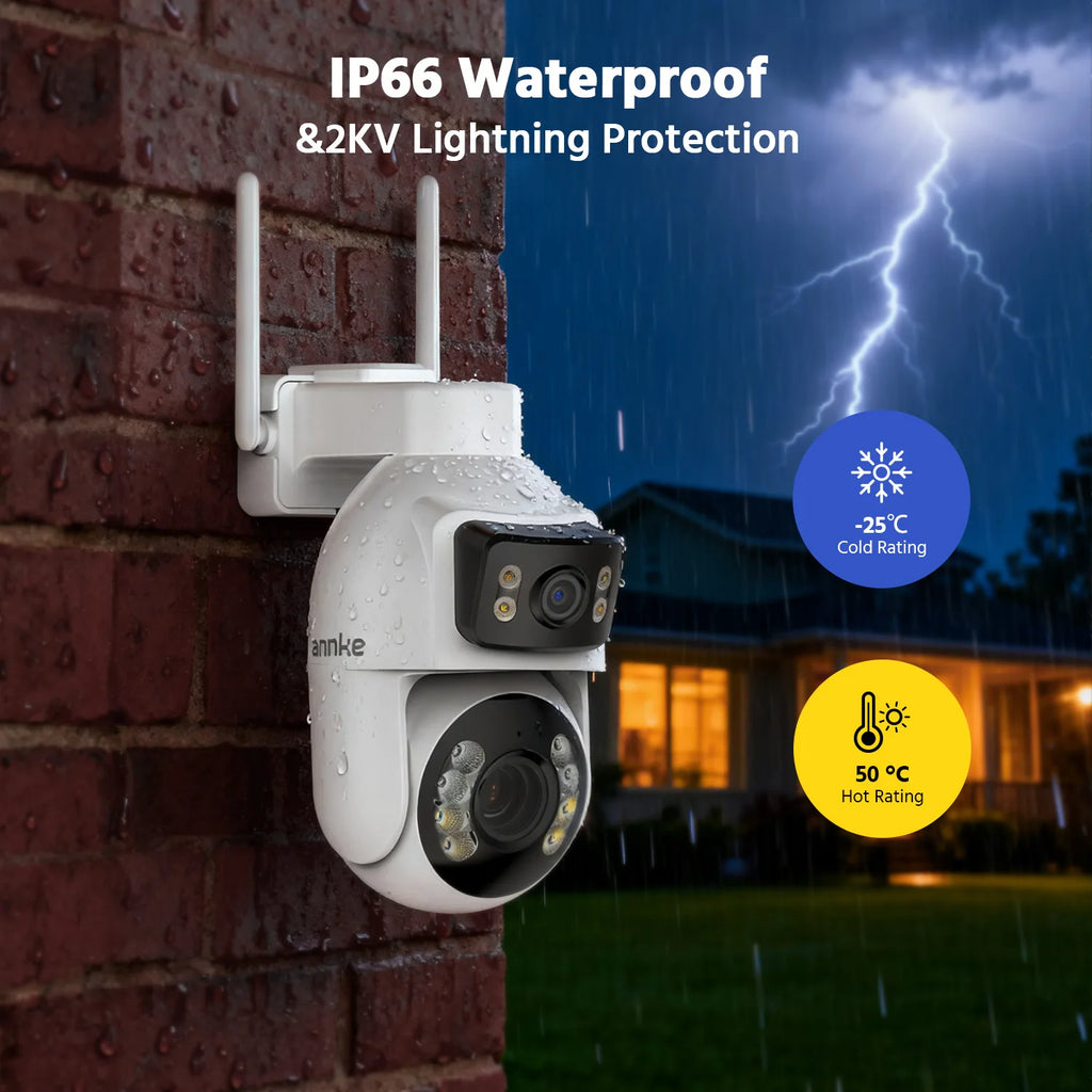 ANNKE 3 Inch PTZ Dual-Lens Security Camera, 5+5MP Dual-View on One Screen, 12X Optical Zoom, AI Human Tracking, Smart Dual-Light Full-Color Night Vision, Two-Way Audio, Siren Alarm, Alexa/Google Home Compatible