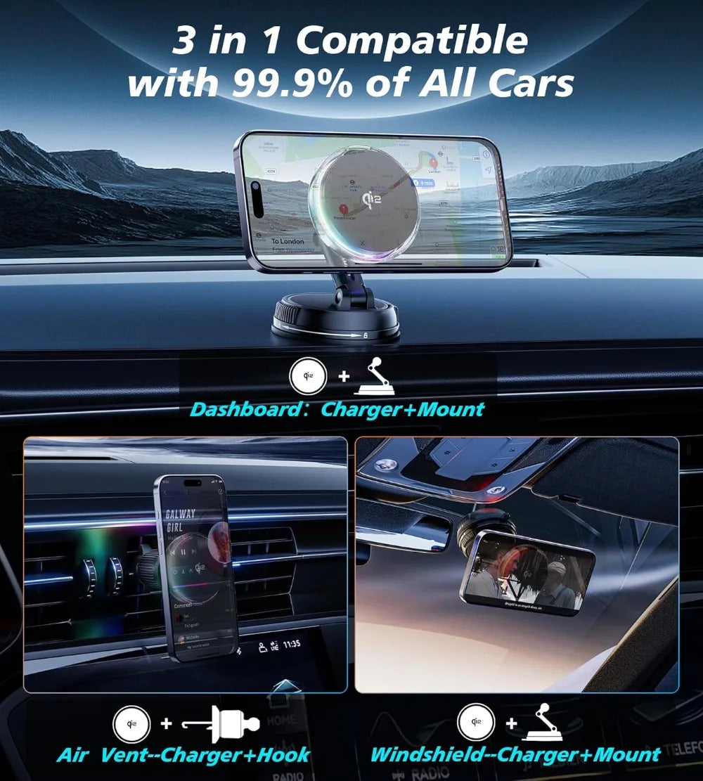 Magnetic Wireless Car Charger with RGB Cooling Fan - Black Tidesmit