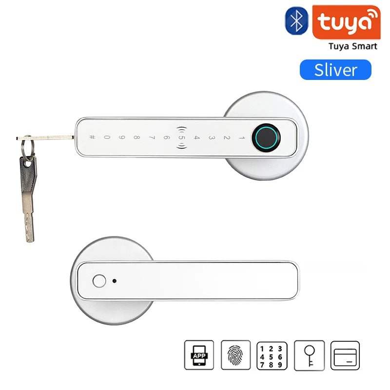 XSDTS Smart Door Lock Electronic Biometric Fingerprint Smart Card Password Key Unlock USB Tuya APP Emergency Charge lock