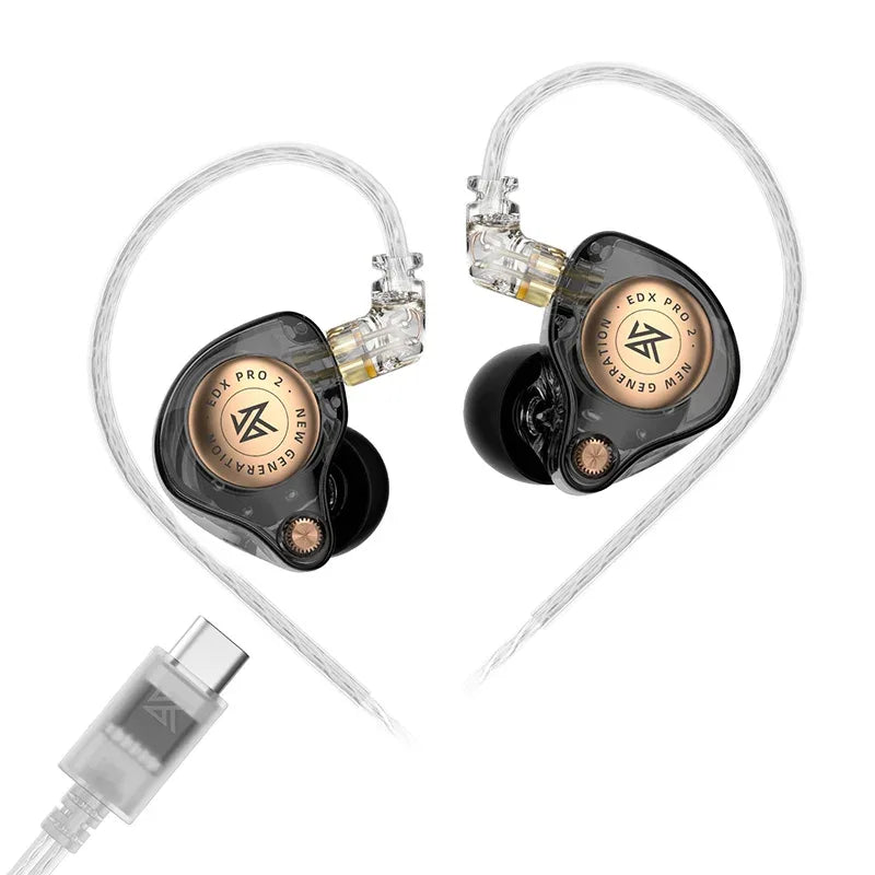 KZ EDX Pro 2 Hi-Fi Wired Earphones Dynamic Dual Drivers | Tidesmit Black NO MIC Type-c Tidesmit