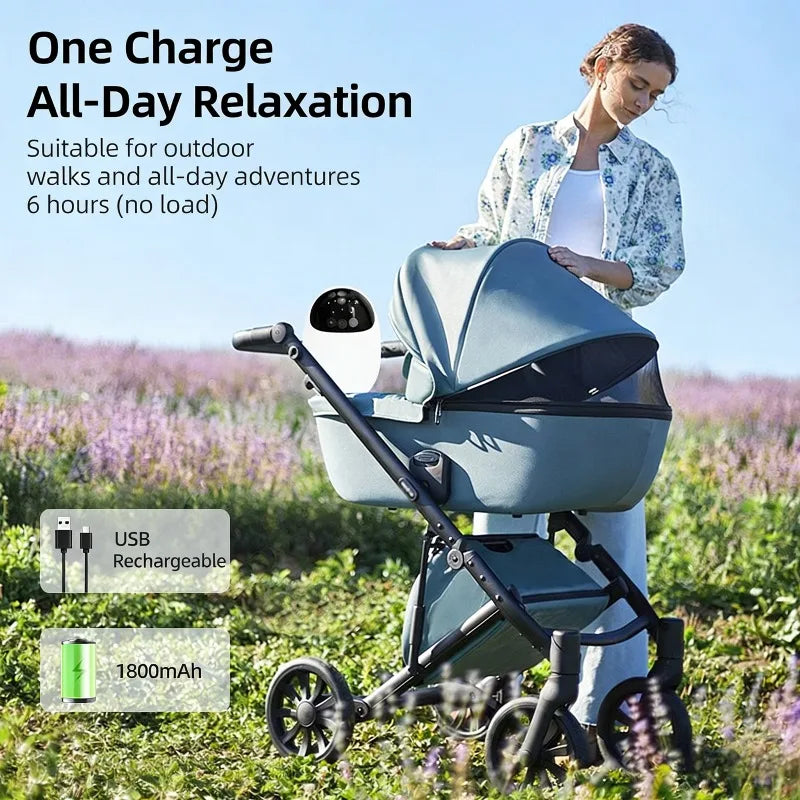 Portable Outdoor Baby Stroller Rocker with Night Light Bluetooth Speaker White Noise Electric Baby Sleep Soothing Device