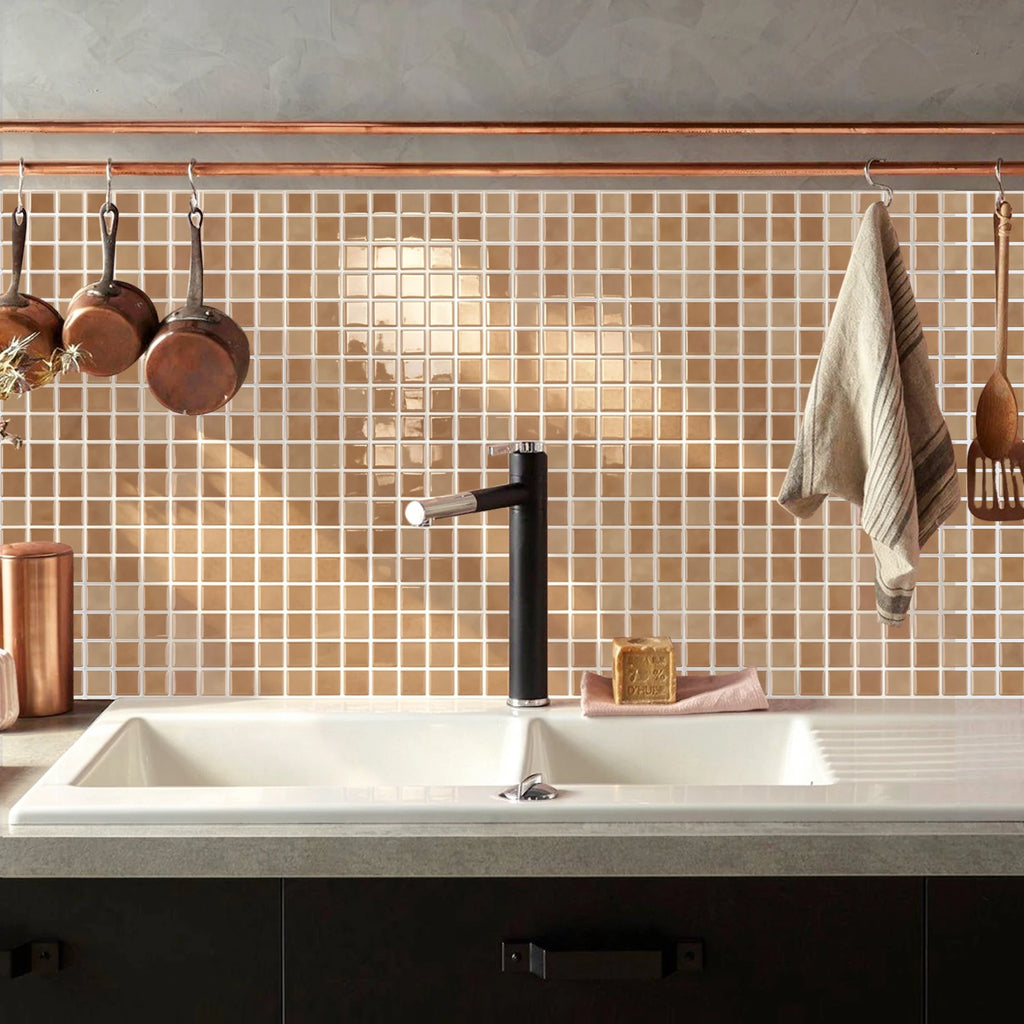 10pcs Peel & Stick 3D Wall Tile Sticker Kitchen Bathroom Square Wallpaper Mosaic Wall Panel Sticker for Quick Home Renovation