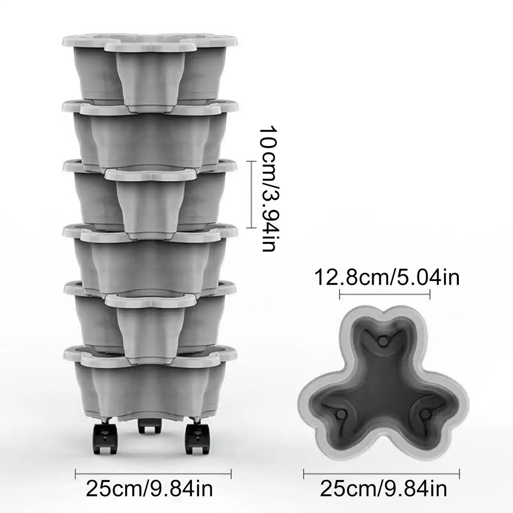 6-Tier Plastic Stackable Vertical Flower Pot Garden Planter Tower With Movable Casters For Strawberry Vegetable Frame Growing