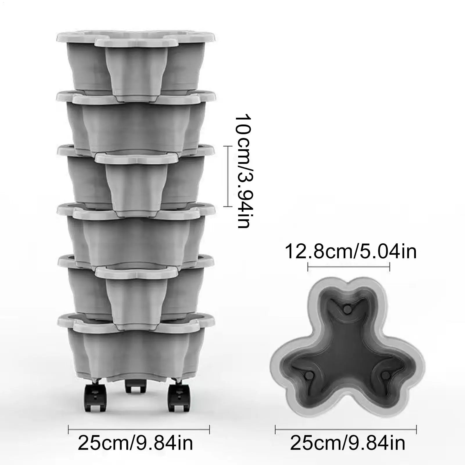 6-Tier Plastic Stackable Vertical Flower Pot Garden Planter Tower With Movable Casters For Strawberry Vegetable Frame Growing