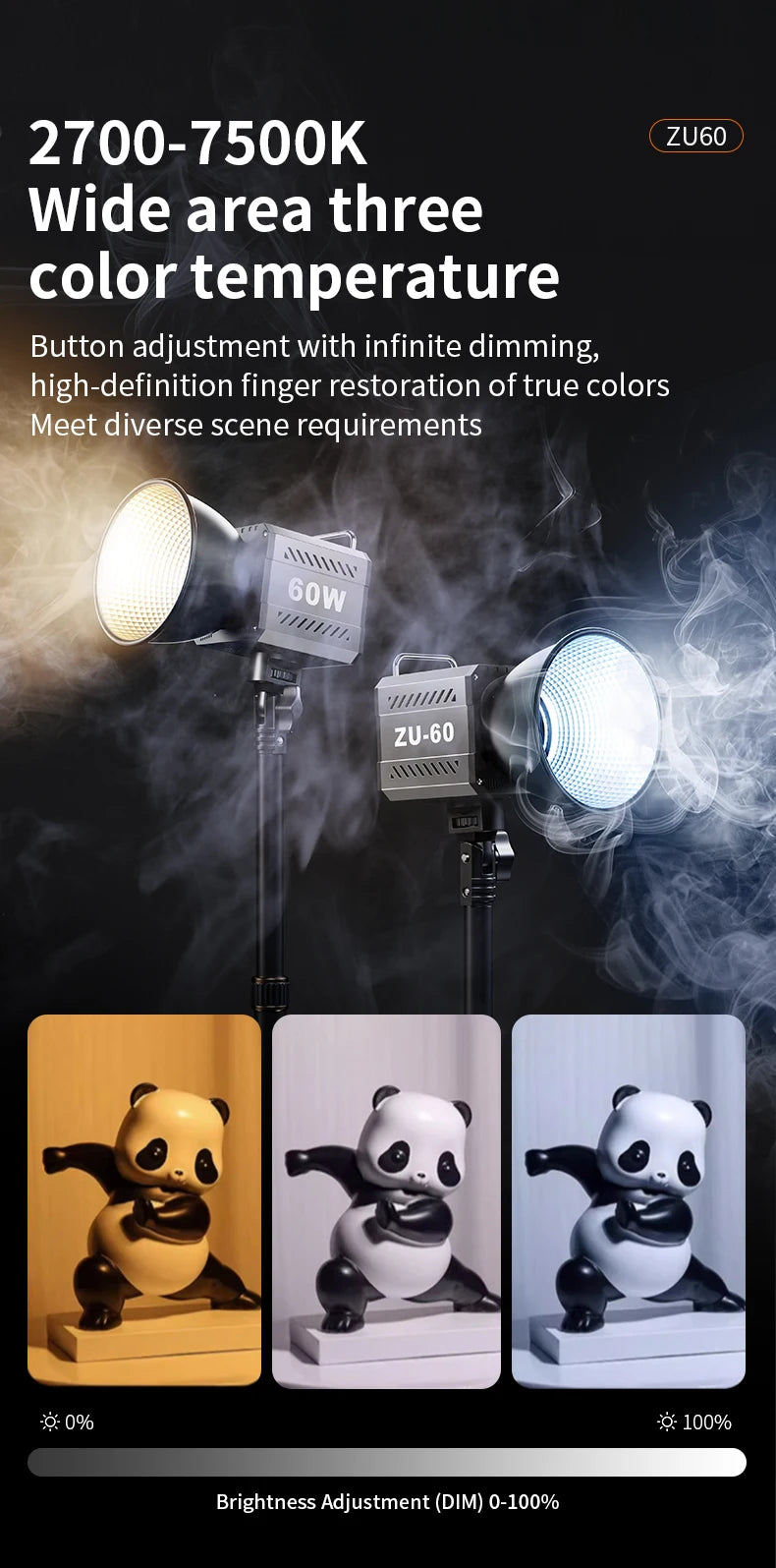 LED Video Light 60W-80W Bi-Color COB Studio Lamp for Content Creation Tidesmit