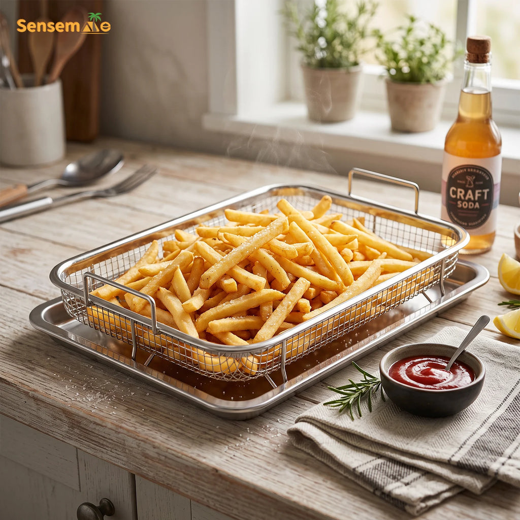 Oven Baking Tray Stainless Steel Baking Pan With A Rack Air Fryer Basket Frying Basket Bakeware Crisper Tray Oven Baking Pan