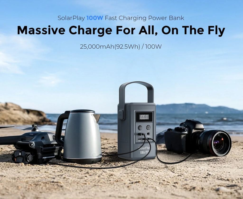 SOLARPLAY Q100 Portable Power Station 25000mAh Power Bank Outdoor Solar Generator 100W USB-C Output for Outdoor Camping Travel