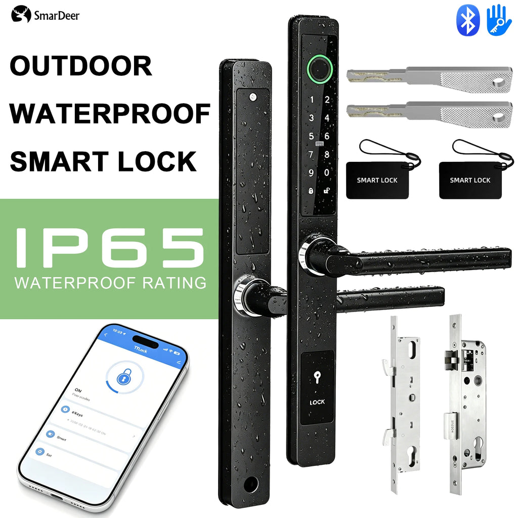 SmarDeer IP65 Waterproof Sliding Door Smart Lock，Tuya WiFi Broken Bridge Aluminum Sliding Door  Fingerprint Lock