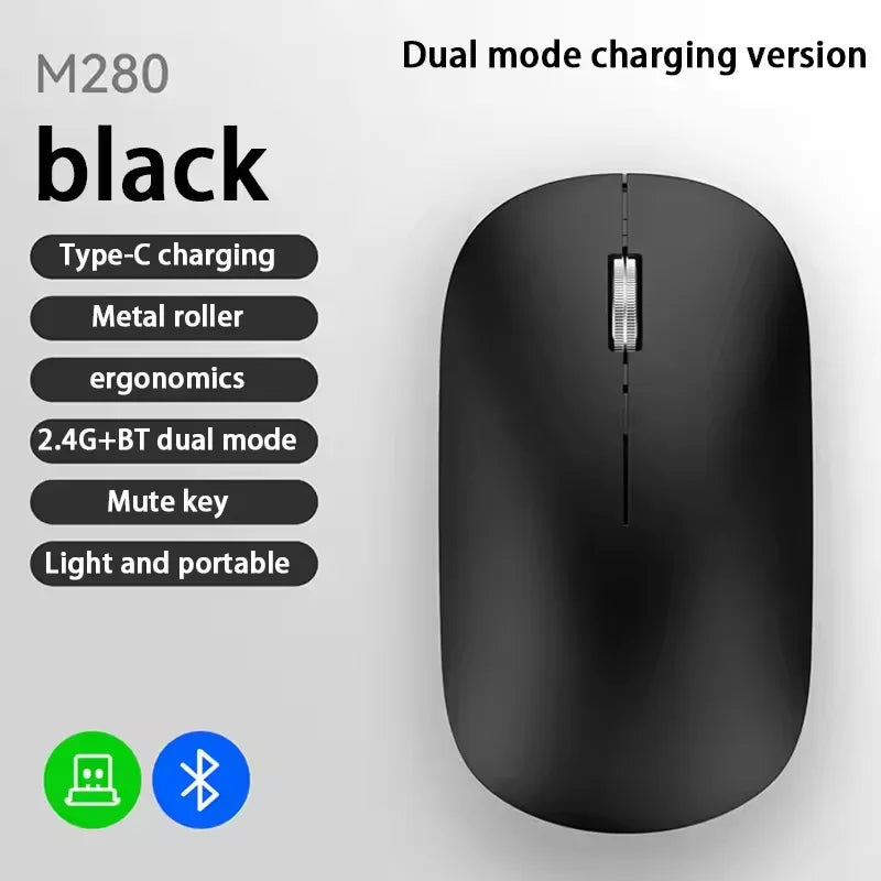 2.4G Wireless Mouse Type-C Rechargeable Bluetooth Mouse 1600DPI Silent Click Portable Office Game No-Noise Mice for PC Laptop