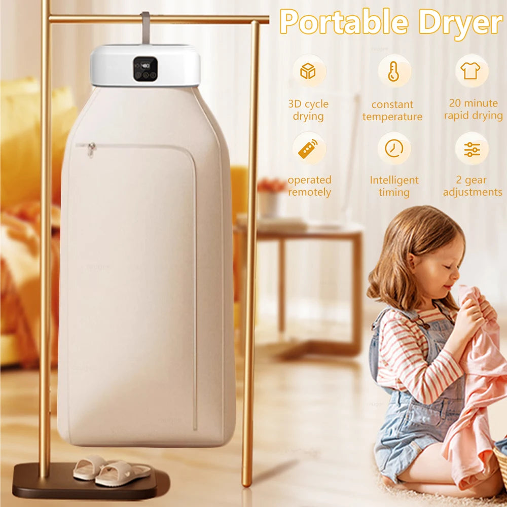 Tidesmit portable electric clothes dryer with remote control and folding rack for compact travel laundry drying