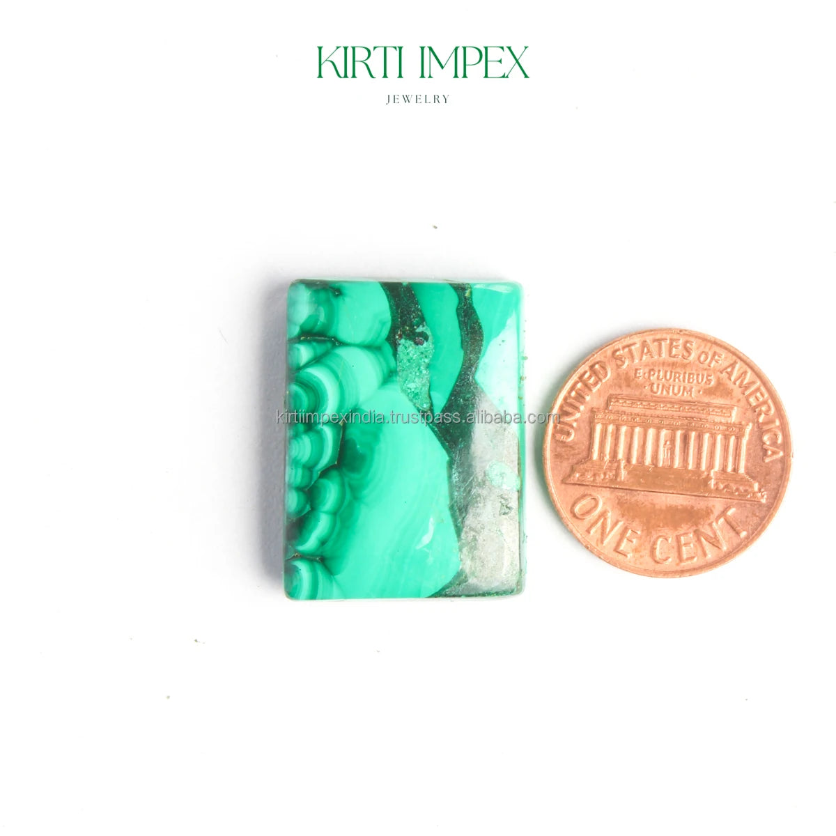 Green malachite square cabochon with marbled veining, loose gemstone piece for crafts