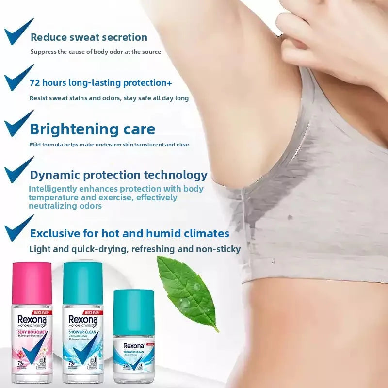 Rexona Roll-On Deodorant 45ml for women with floral scent providing long-lasting freshness and antiperspirant protection