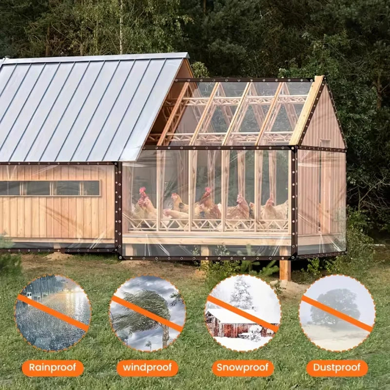 1PC Transparent Rainproof Shading Cloth Tarpaulin Hemming Punching Greenhouse Film Rain Cloth Windproof Plastic Insulation Film