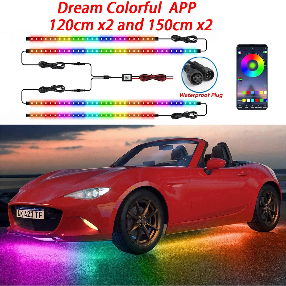 RGB Car Underglow Lights - Smart App Controlled LED Neon Kit DreamAPP 120x2-150x2 Tidesmit