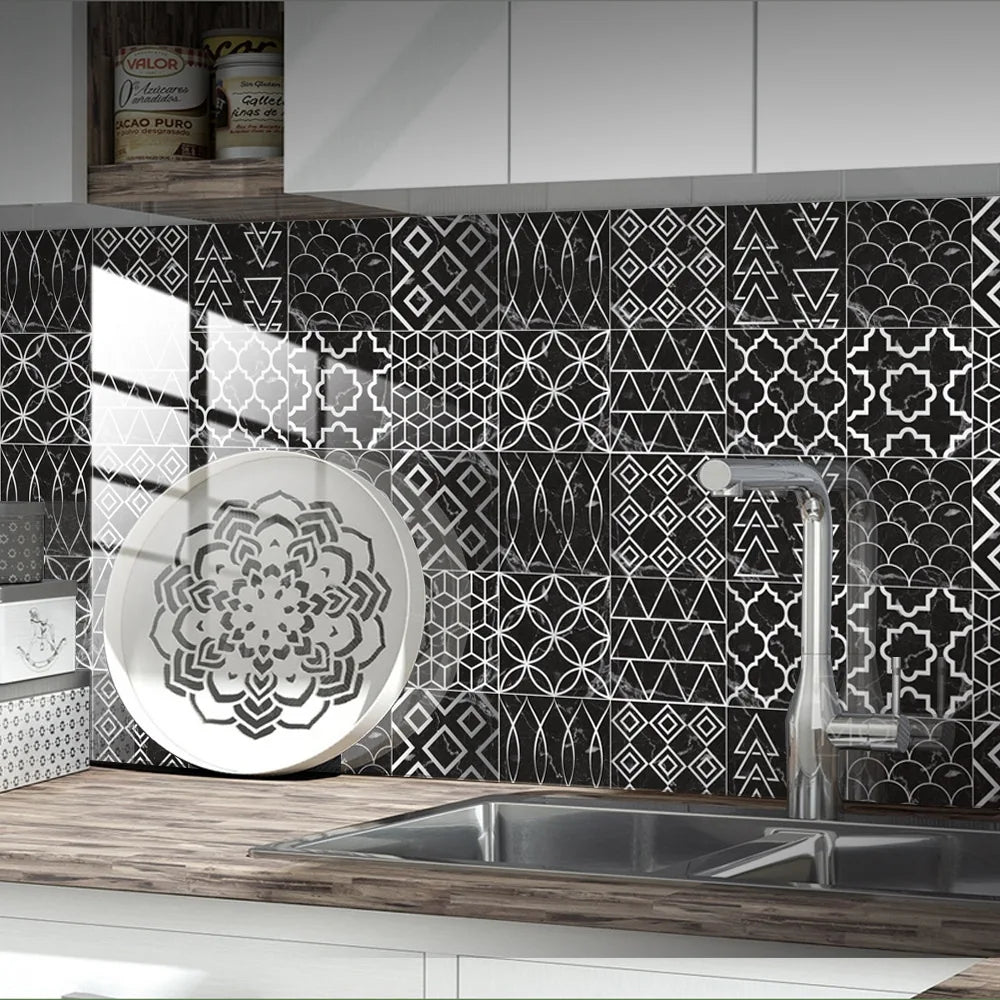 10pcs Crystal Tile Wall Stickers Self-Adhesive Kitchen Tiles PVC Backsplash Stickers Peel and Stick Bathroom Faux Stone Effect