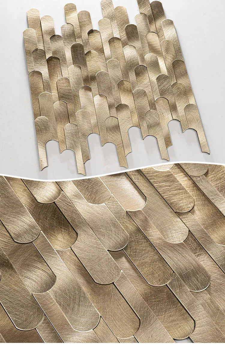 Long Strip 3D Metal Mosaic Tile Peel and Stick Self Adhesive Wall Sticker for Coffee Bar Bathroom Backsplash Wall Decor