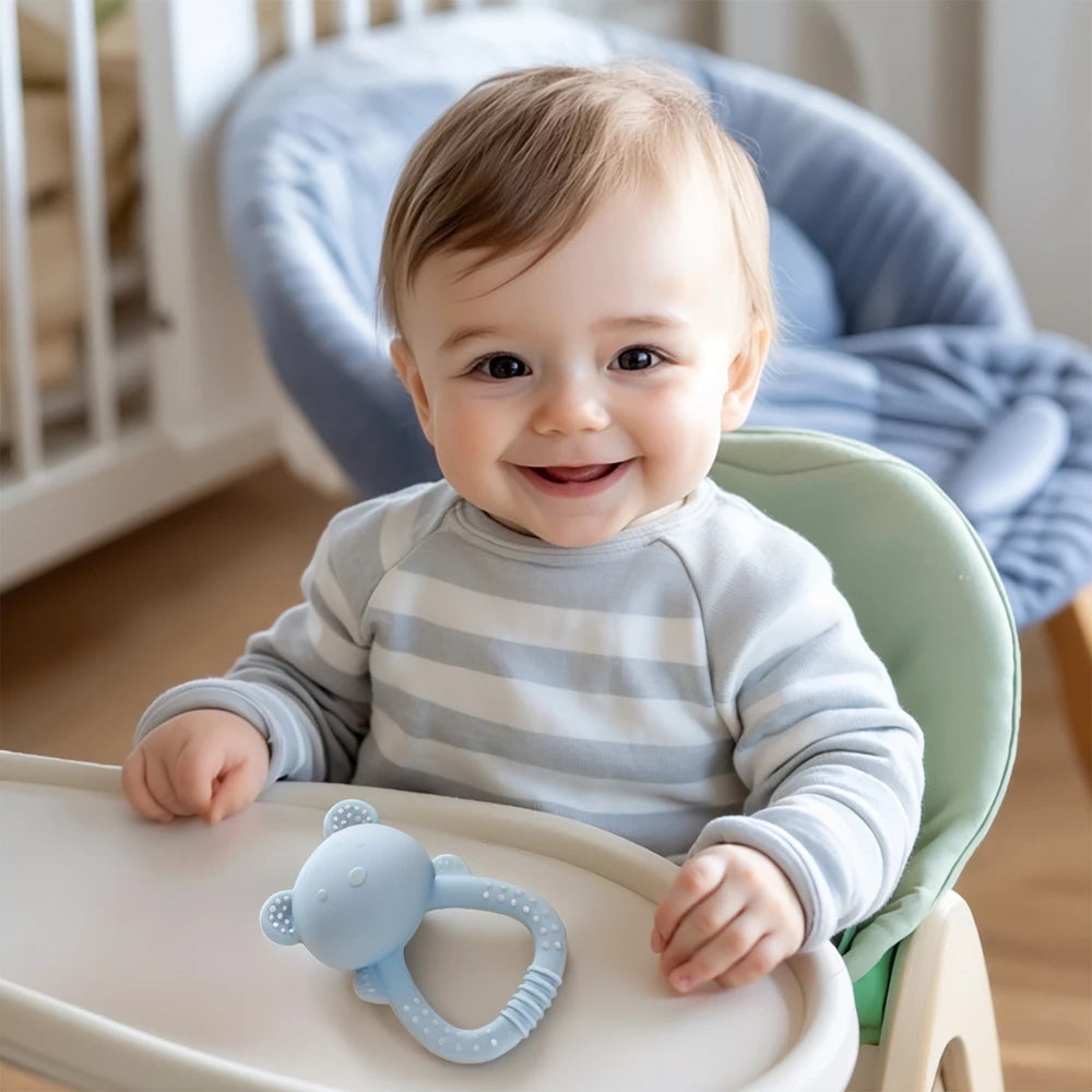 Baby Silicone Teether Bear Hand Bell Food Grade Teether Toys Rattle Baby 0-12 Months Silicone Sensory Toys Silicone Teething Toy