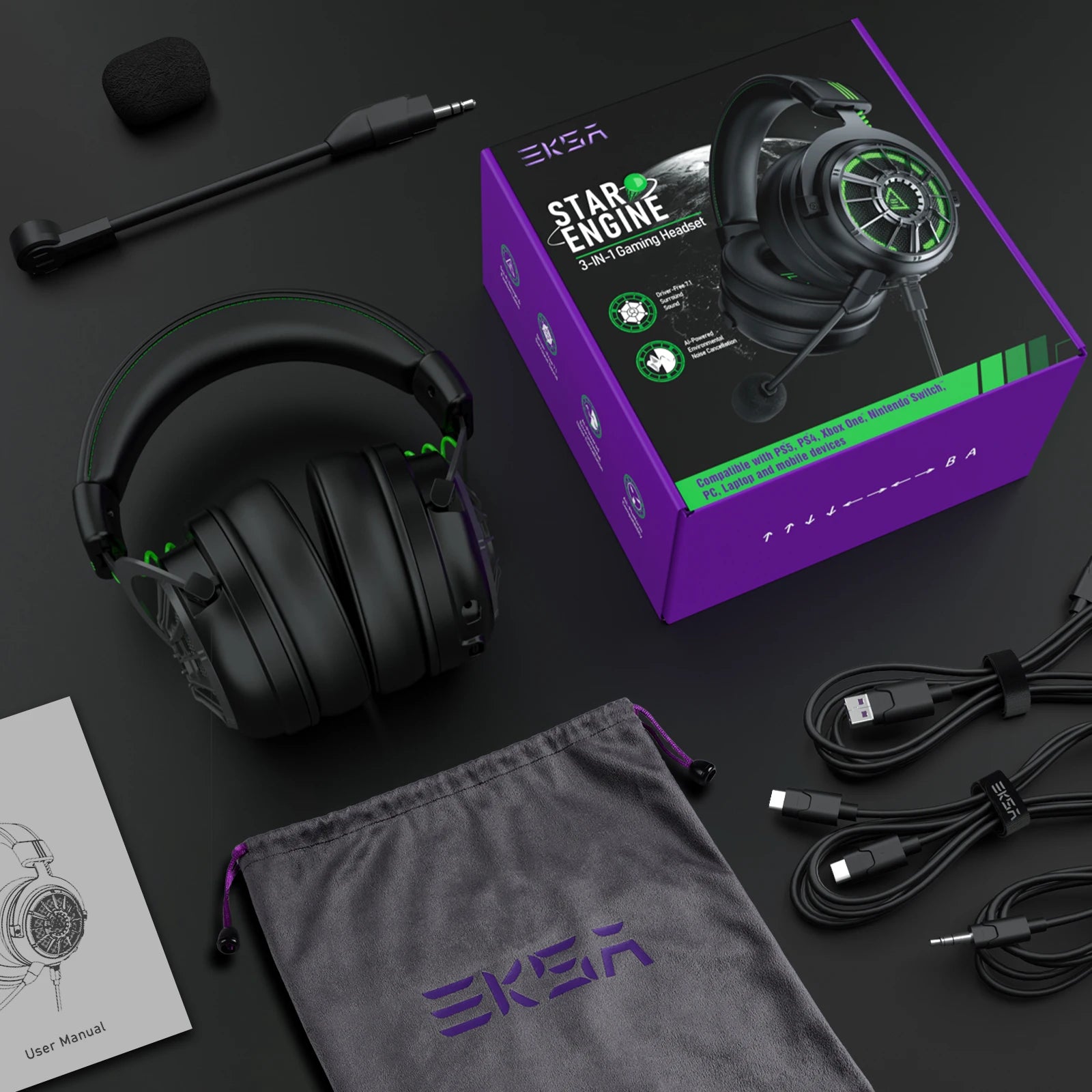 7.1 Surround Sound Gaming Headphones with ENC Mic - E5000 Pro Tidesmit