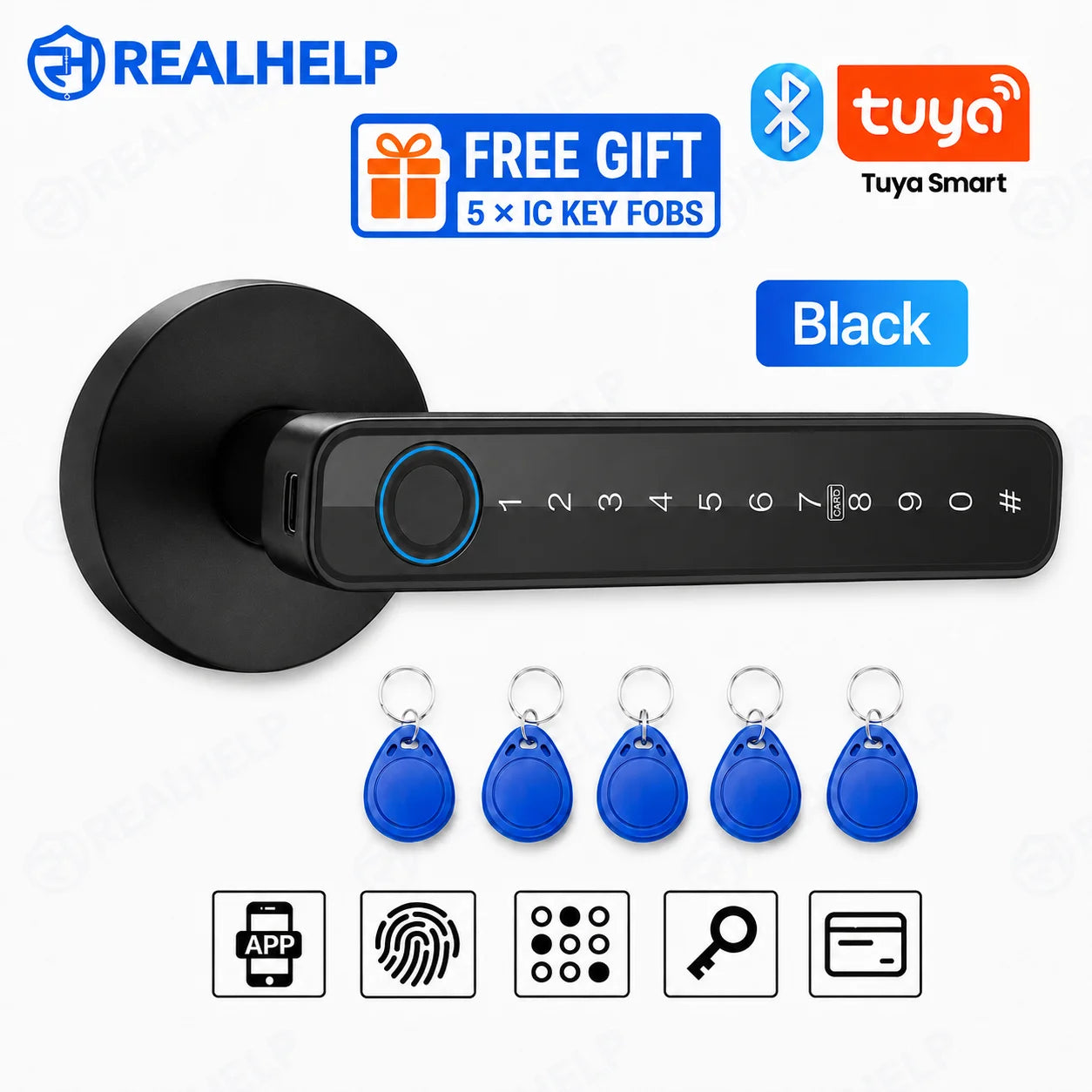 Smart Door Handle Lock with Tuya App Fingerprint PIN RFID Card Mechanical Key Temporary Code for Home Apartment Office
