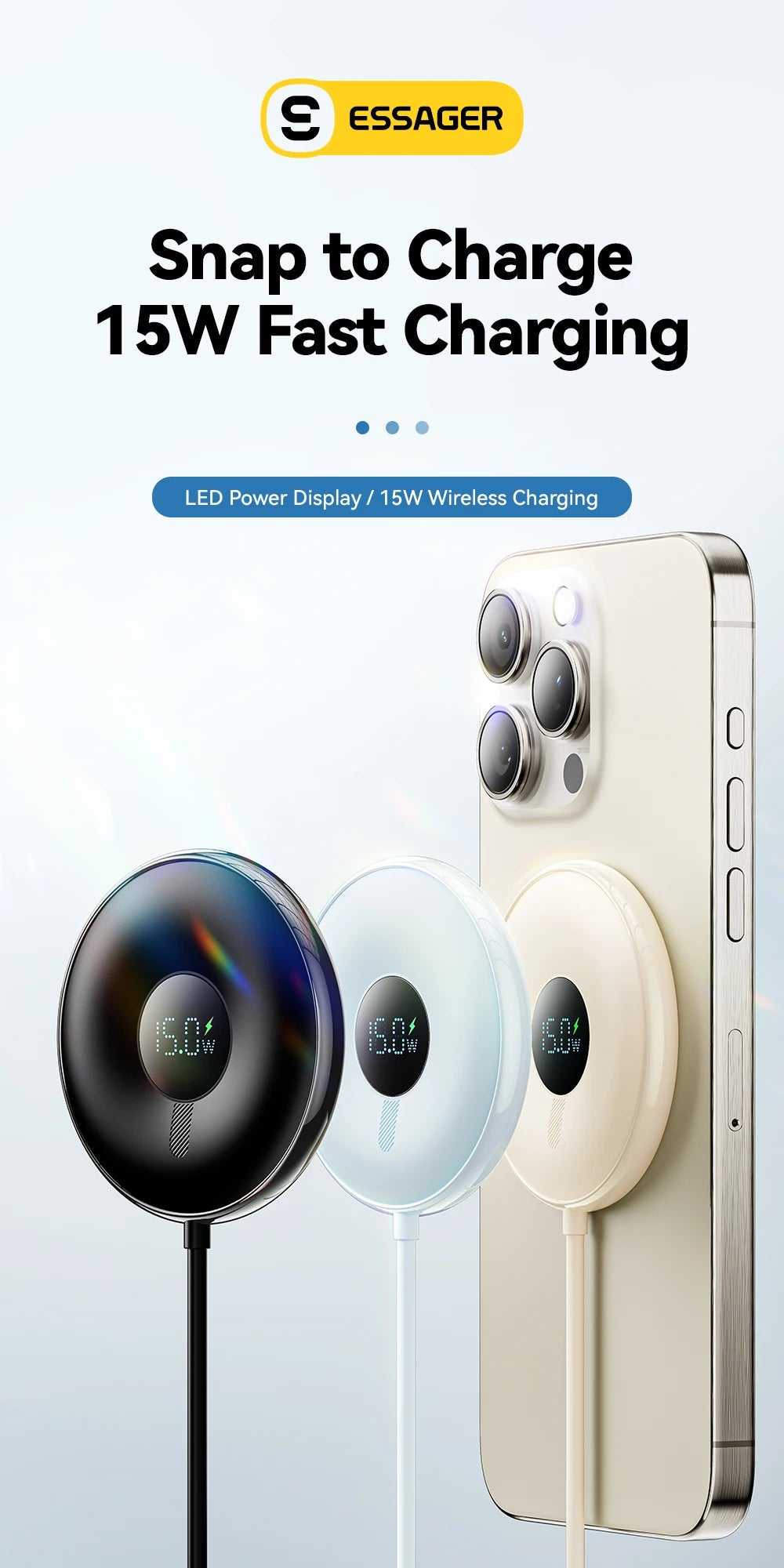 Magnetic Wireless Charger 15W with Digital Display - MagSafe Compatible Tidesmit