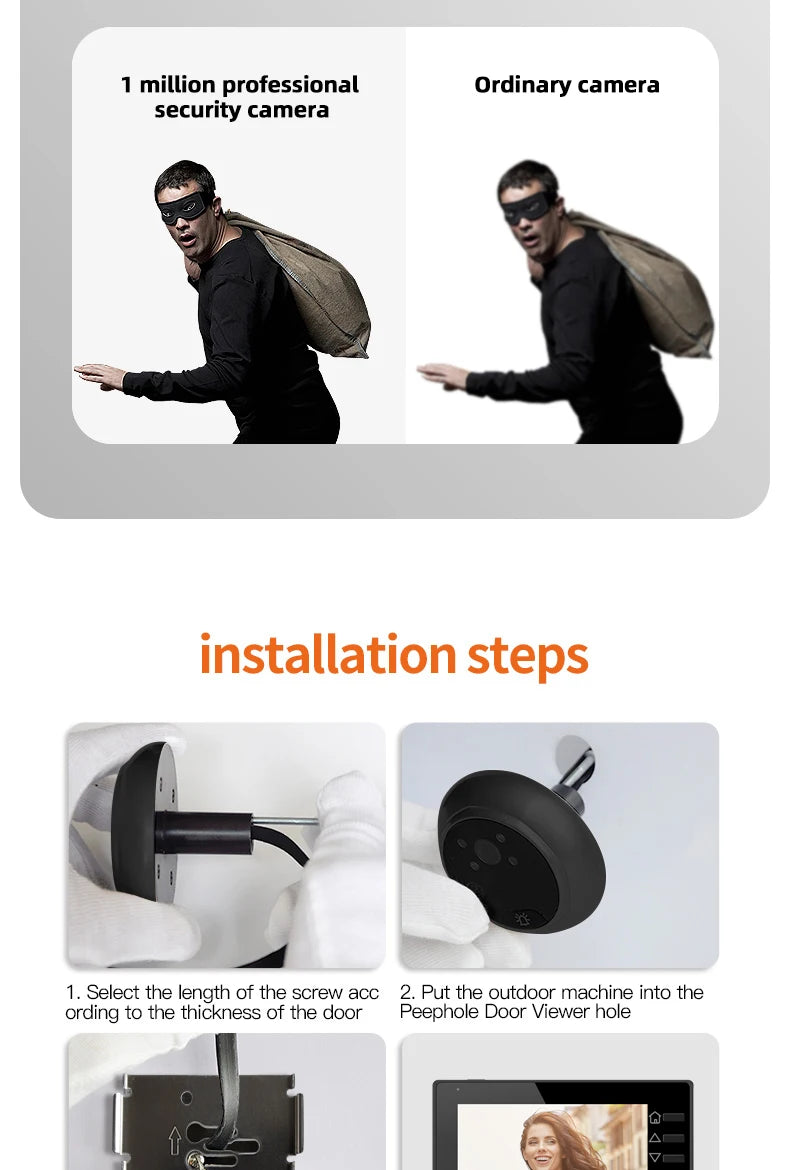 4.3 Inch HD Display Visual Peephole Video Doorbell 145 Degree Angel 1 Megapixel Camera PIR Motion Detection Night Vision Cat Eye