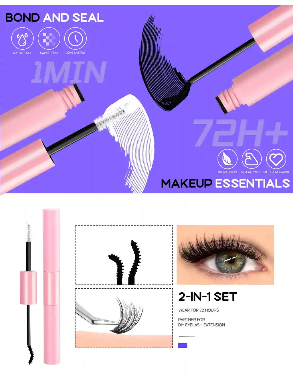 DIY Lash Extension Kit with Bond and Seal - Pro Cluster Set Lip Care Tidesmit