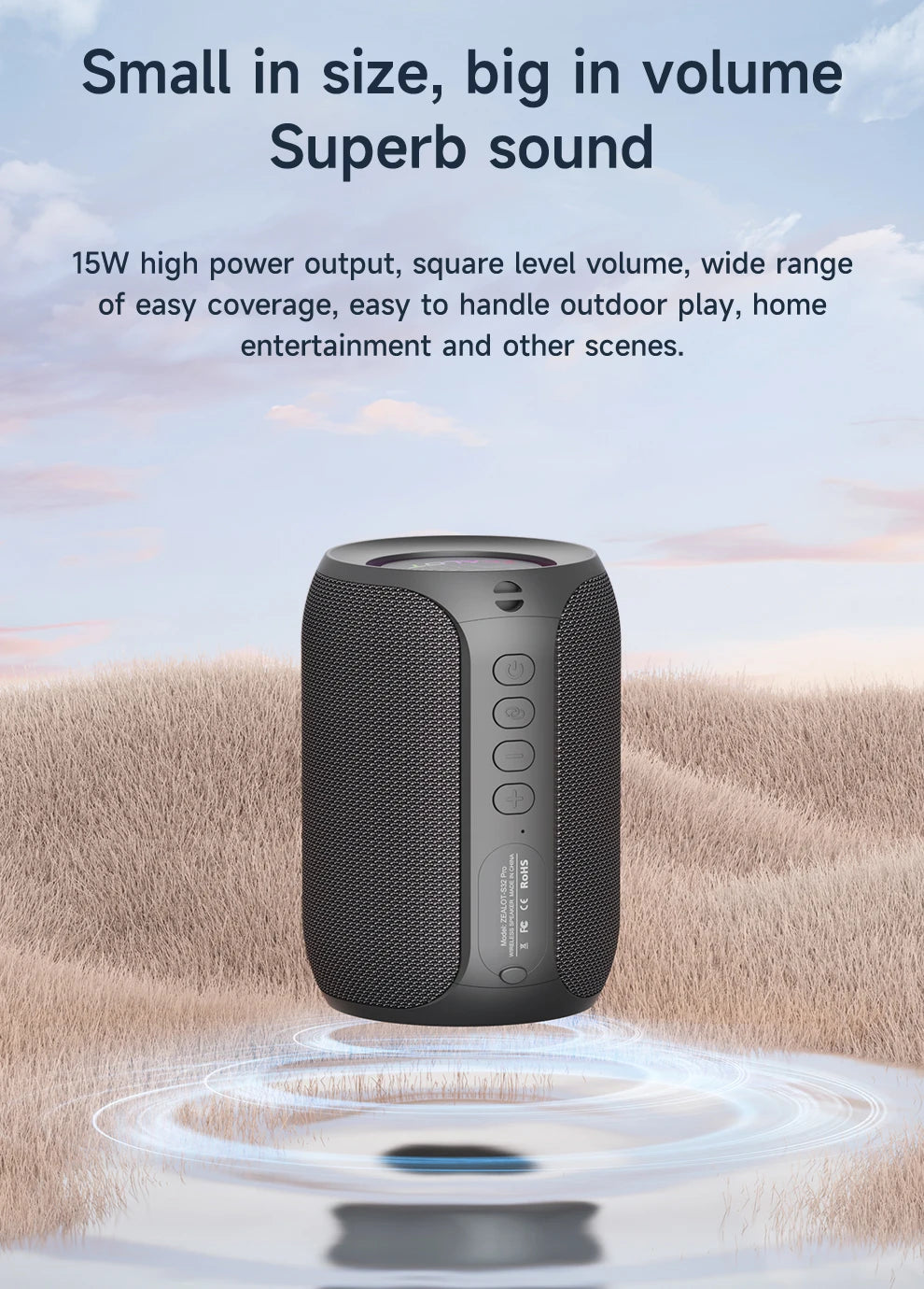 Zealot S32 pro Bluetooth Wireless Outdoor Portable Subwoofer Speaker Waterproof IPX6 Dual Pairing 3600mAh Wireless Speaker
