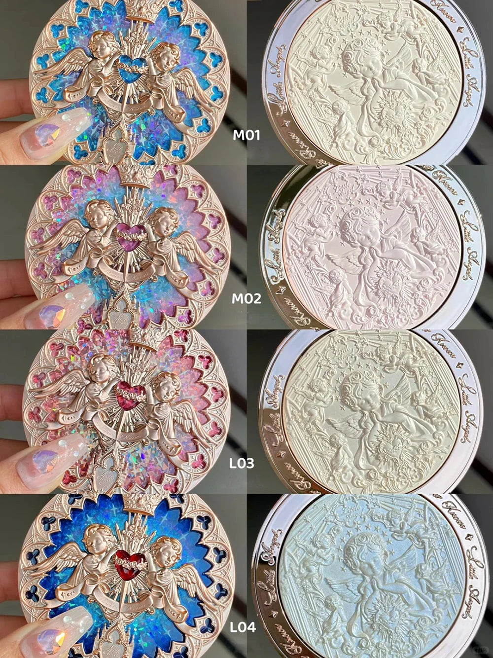 Tidesmit Flower Knows Little Angel embossed glitter highlighter palette shade swatch for face makeup