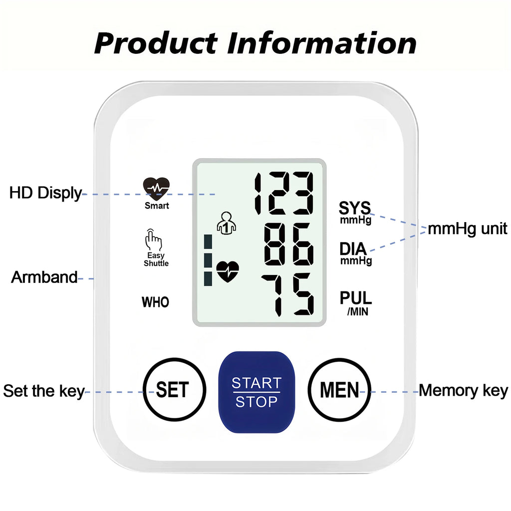 Medical Blood Pressure Tensiometer LED Display Digital BP Heart Rate Meter Arm cuff Blood Pressure Monitor BP Pulse Rate Meter