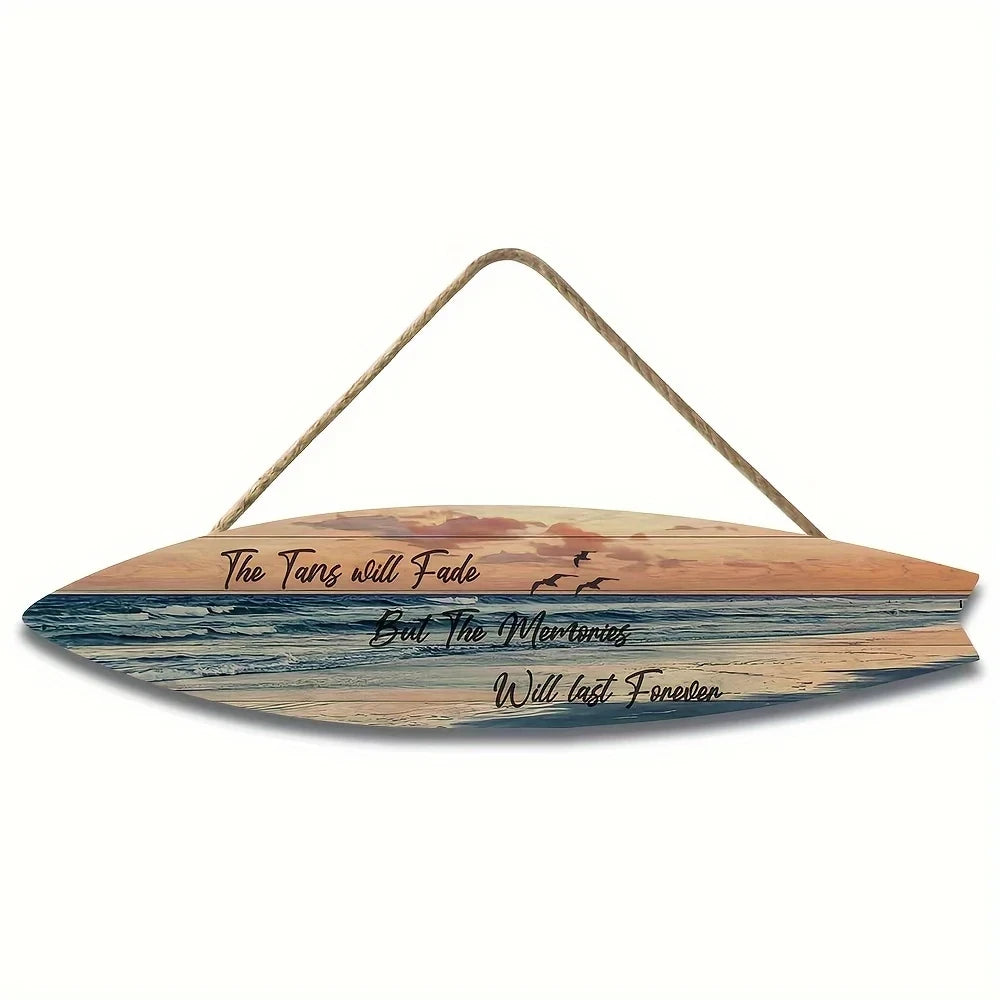 Beach Style Surfboard Wall Decor - Tropical Seascape Art on Wood-Like Material - Lightfast Design for Indoor/Outdoor Use
