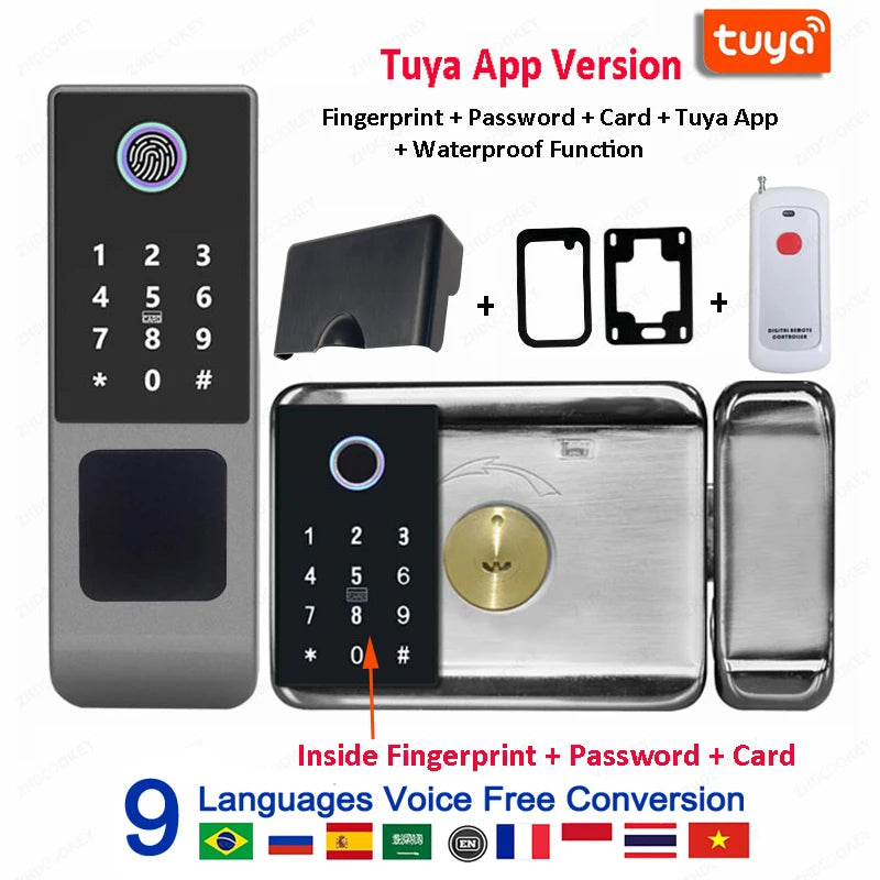 Waterproof Tuya Wifi Smart Lock Fingerprint RFID Card Passcode APP Remote Control TTLock Bluetooth Entry Electronic Rim Lock