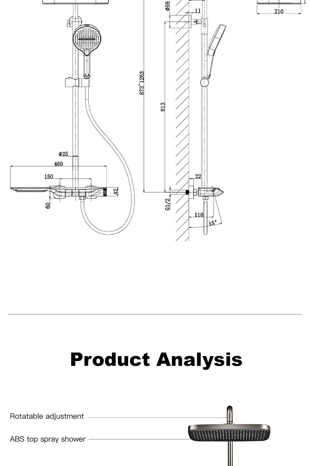 Luxury Brass Gun Gray Shower System Intelligent LED Digital Display Constant Temperature Design, Dual Control Bathroom Faucet