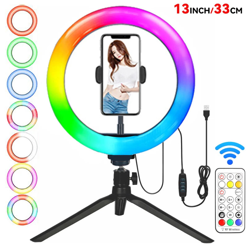 13 Inch RGB Ring Light with Tripod Stand - Adjustable LED Lighting Tidesmit