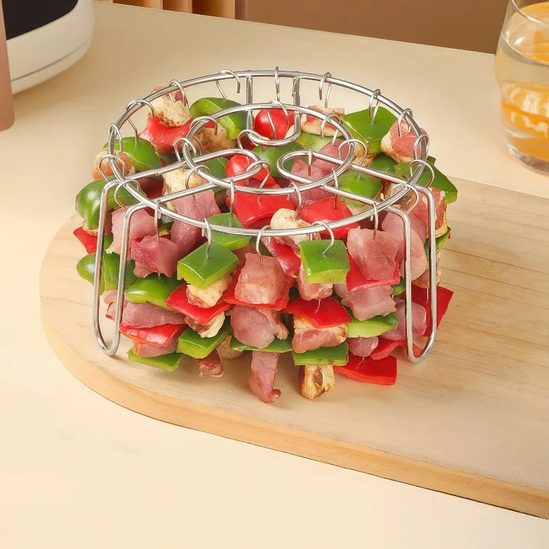 Stainless Steel Vertical Grill Skewers Air Fryer Barbecue Round Barbecue Grill with Skewers Hanging Skewers Vertical Grill