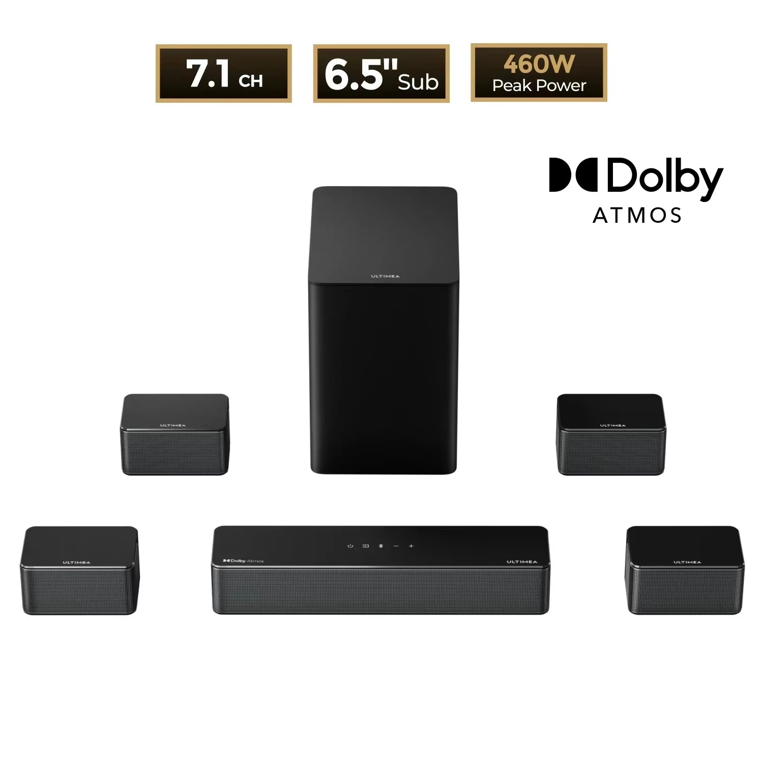 ULTIMEA 7.1 Surround Sound System 500W Sound Bar for TV with 6.5" Subwoofer&4 Wired Surround Speakers, Home Theater Sound System