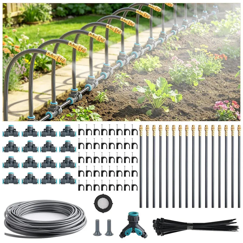 100 200FT 1/4" Drip Irrigation System Kit Automatic Garden Watering System With 16Pcs Adjustable Spray Nozzles For Garden Lawn