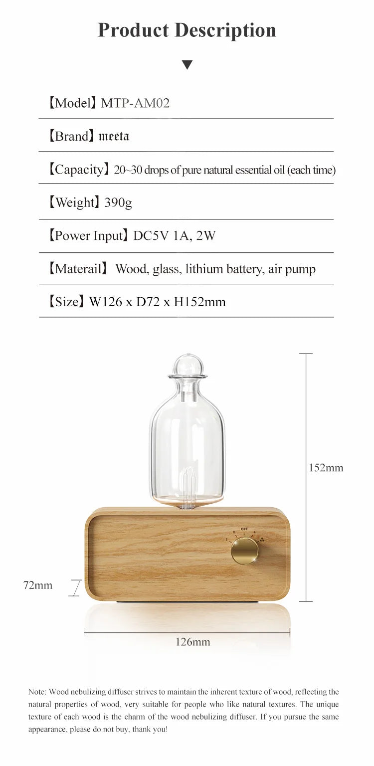 Essential Oil Diffuser Waterless Operated Aromatherapy Diffuser for Home Office Wood and Glass Aroma Diffuser Scent Machine
