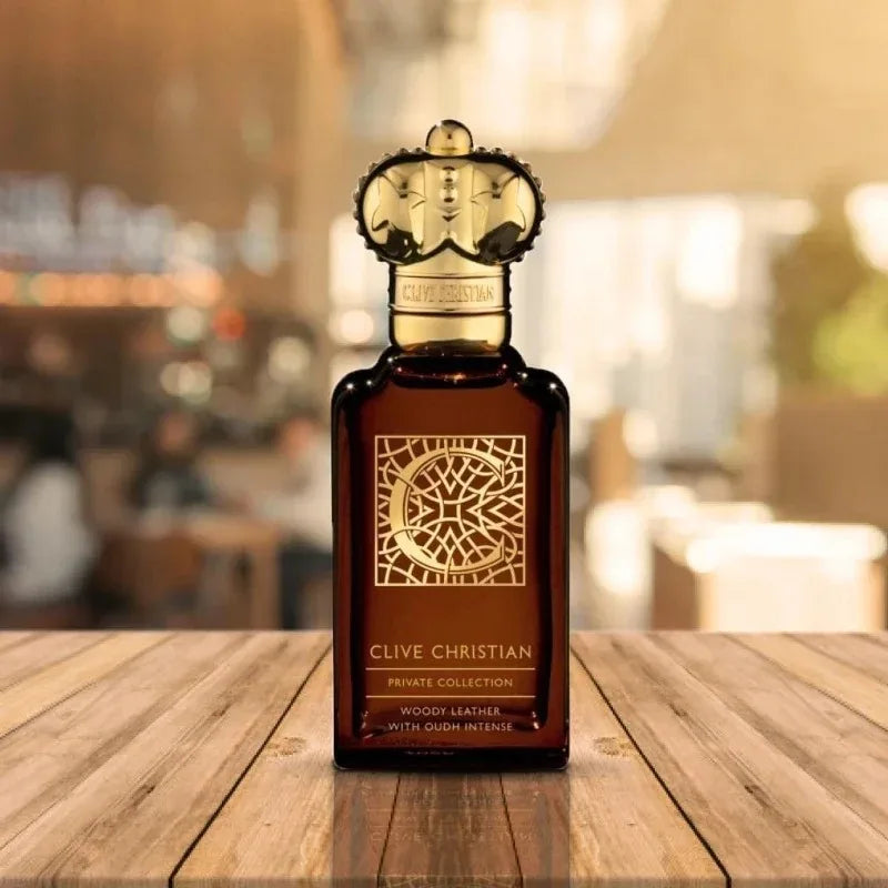 Clive Christian Private Collection Woody Leather EDP: Unisex, oriental, woody, oud, amber scent in crown-topped bottle.