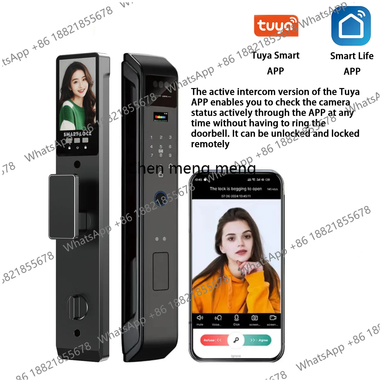 Tuya APP Smart Life APP Control Voice Intercom Smart Lock 3D Face Recognition Fingerprint Password Smart  Door Lock With Camera