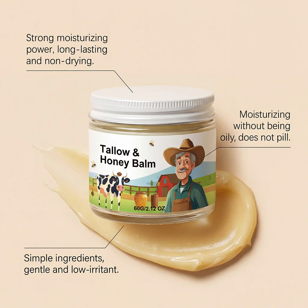 Hydrating Tallow & Honey Balm Skin Nourishing Smoothing Delicate Moisturizer to Improve Texture for Soft Firm Skin Daily Skincar