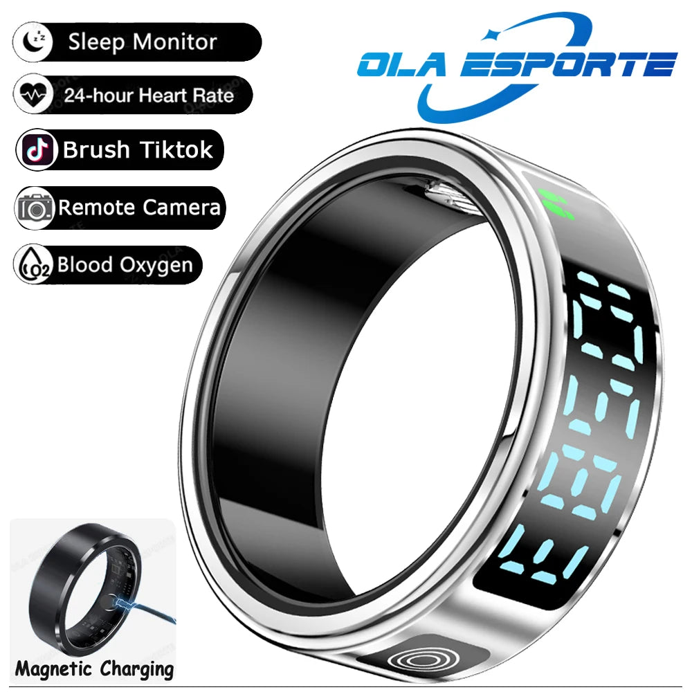 2026 New SR08 Men’s Smart Ring Support Screen Display Health Monitor Gesture Control Multi-Sport Modes 5ATM Waterproof Smartring Magnetic-White Tidesmit