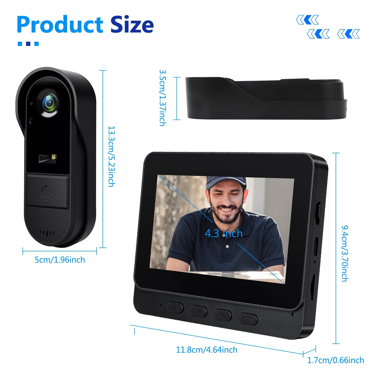 Podofo 4.3in Two-way Intercom Doorbell with 64G Card HD Night Vision IPS Screen Waterproof Visual Doorbell Home Security Video