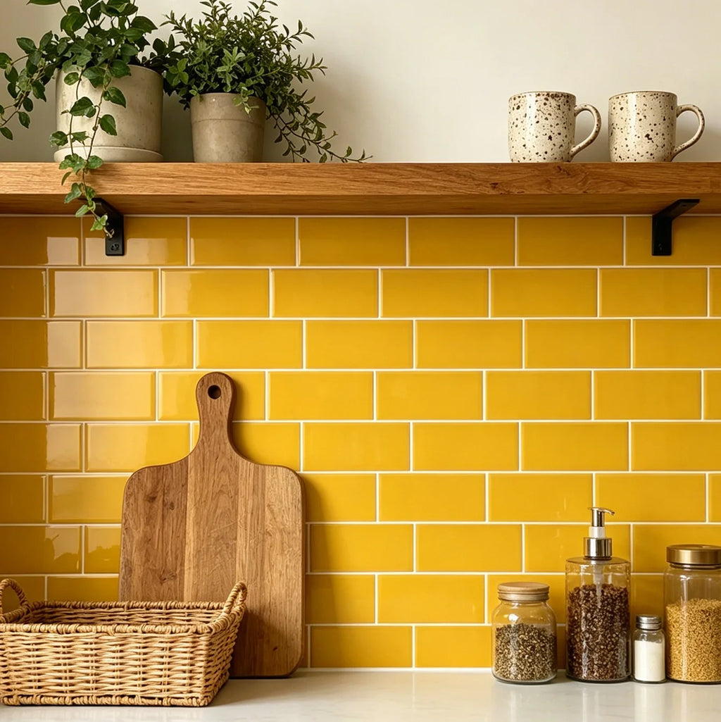 5/10/20pcs Bright Yellow Subway Peel and Stick Backsplash Tiles, Waterproof Self Adhesive Wall Stickers for Kitchen Bathroom