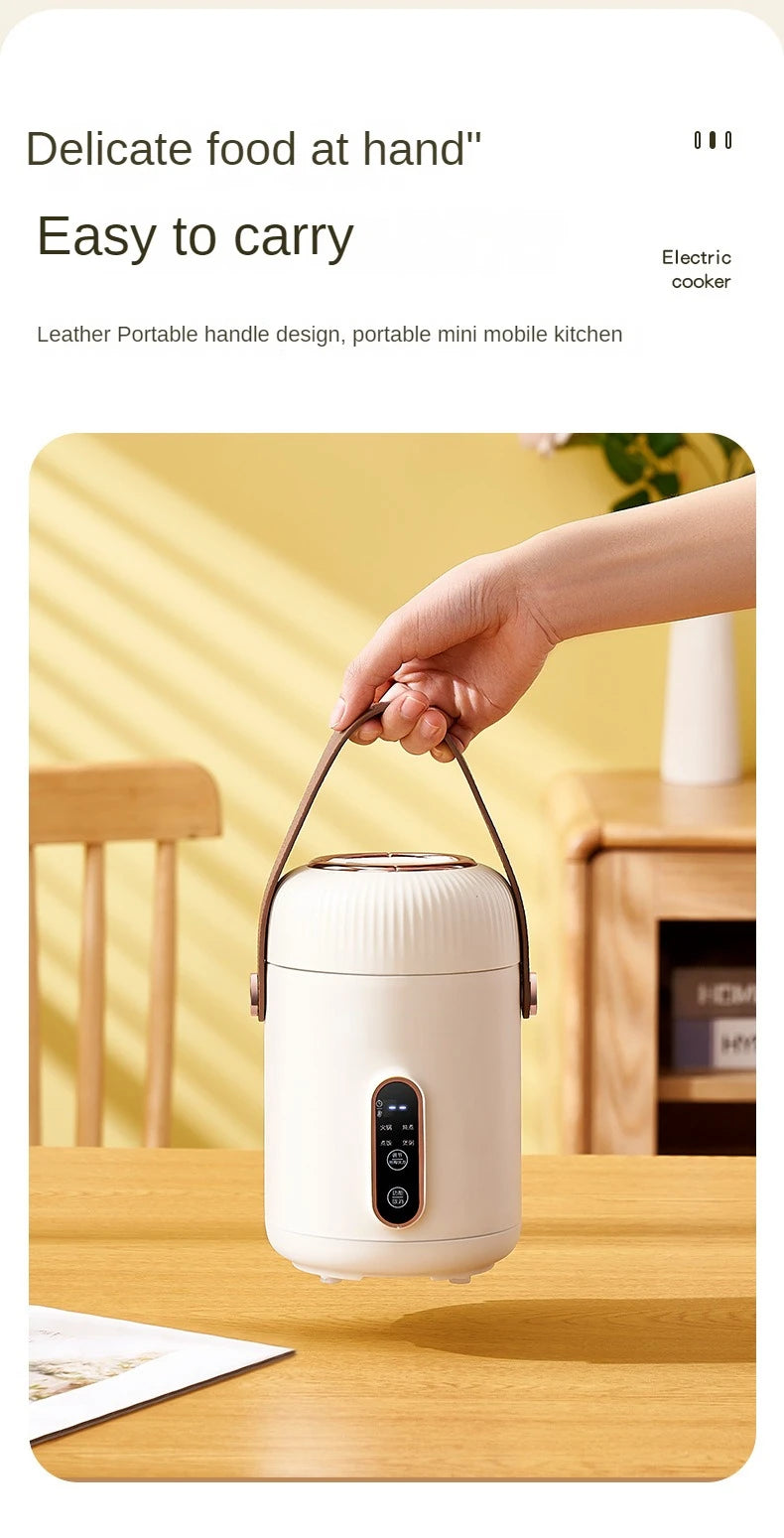 White portable electric stewing cup slow cooker with carrying handle
