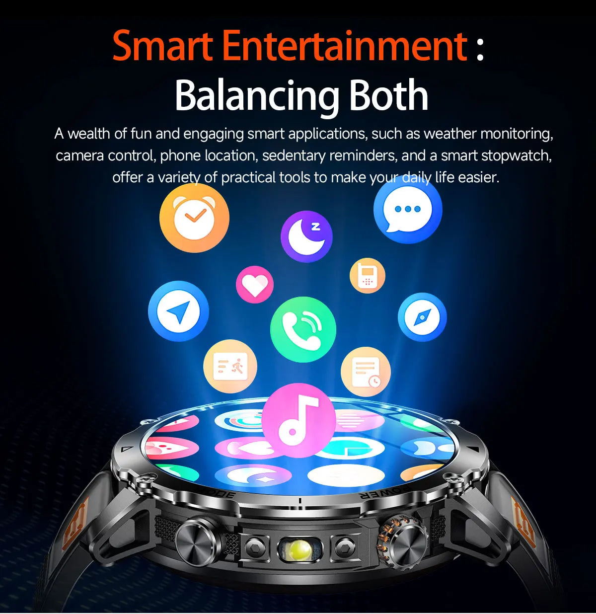 New Military ULtra 1400mAh Huge Battery SmartWatch Two Flashlight 10ATMan Waterproof HD Call 1.73“ 100+Sports Smart watch Man