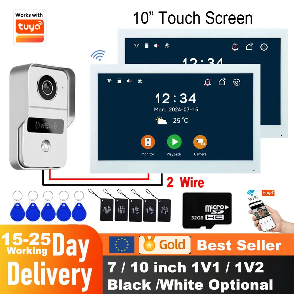 1080P Video Intercom Wifi 7/10 Inch Monitor Kit for Apartment System Home Security 2 Wire Doorbell Card Swipe Private House Tuya