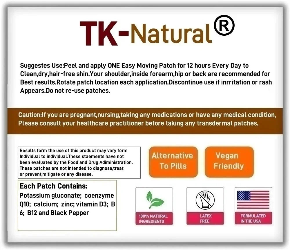 30 Patches Potassium Magnesium Transdermal Patches with Magnesium Glycinate Calcium, Zinc, Vitamin for Leg Cramps & Muscle