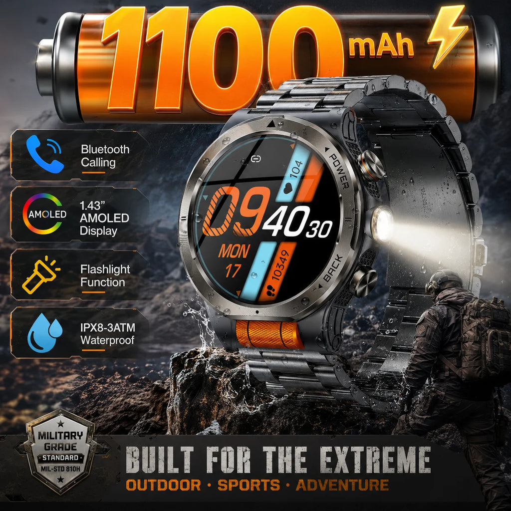 LIGE New 1100mAh Super Capacity Battery Adult Smart Watch 1.43" AMOLED Screen Call 3ATM Waterproof Outdoor Sports Men Smartwatch